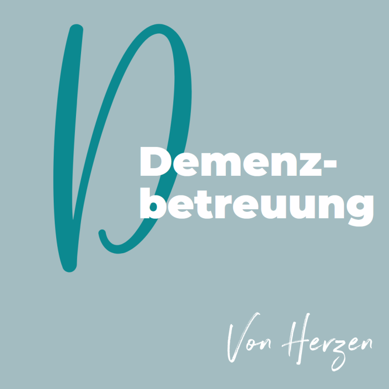 Kachel, Logo " Von Herzen und handschriftlichem Schriftzug "Demenzbetreuung"