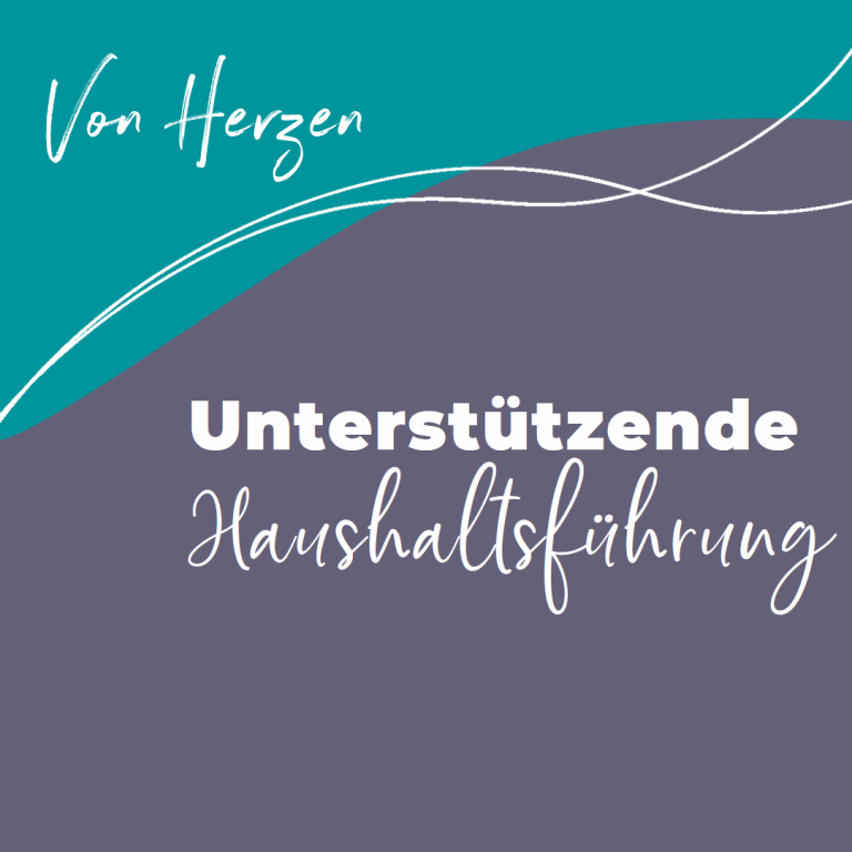 Kachel mit Linienmuster, Logo " Von Herzen und handschriftlichem Schriftzug "Unterstützende Haushaltsführung"