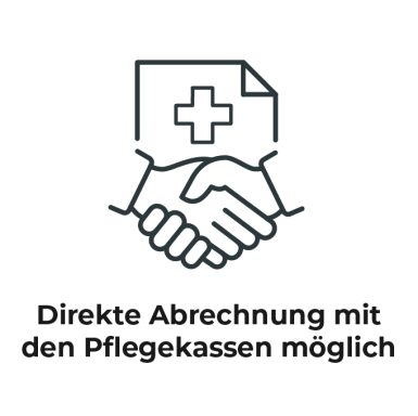 Symbol mit zwei Händen, die sich schütteln, und einem Arztkoffer, für direkte Abrechnung.